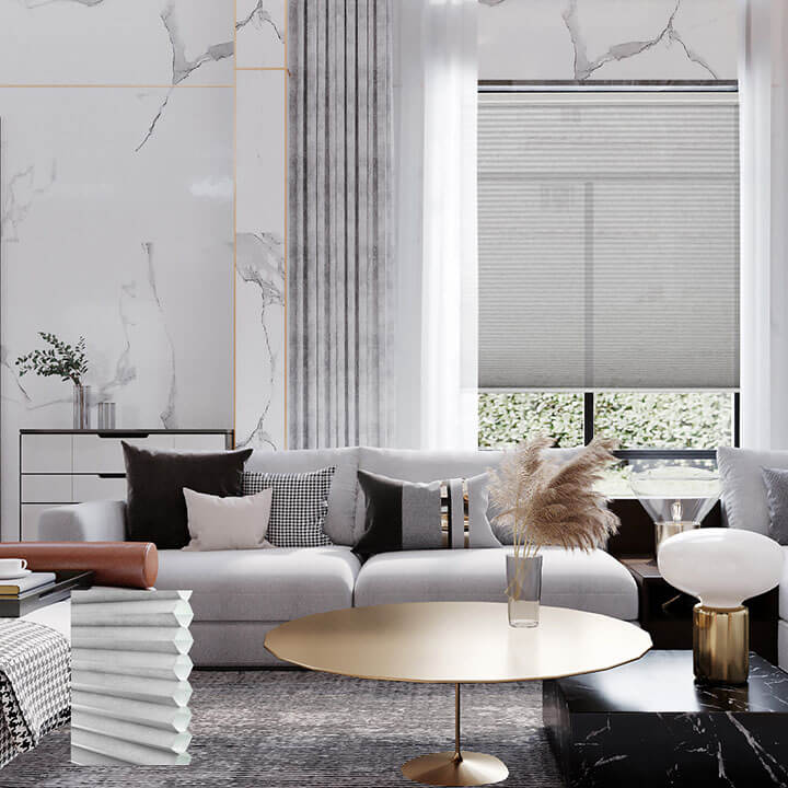 Odense 電動標準型半透光蜂巢簾亮灰 (Gray Sheen)