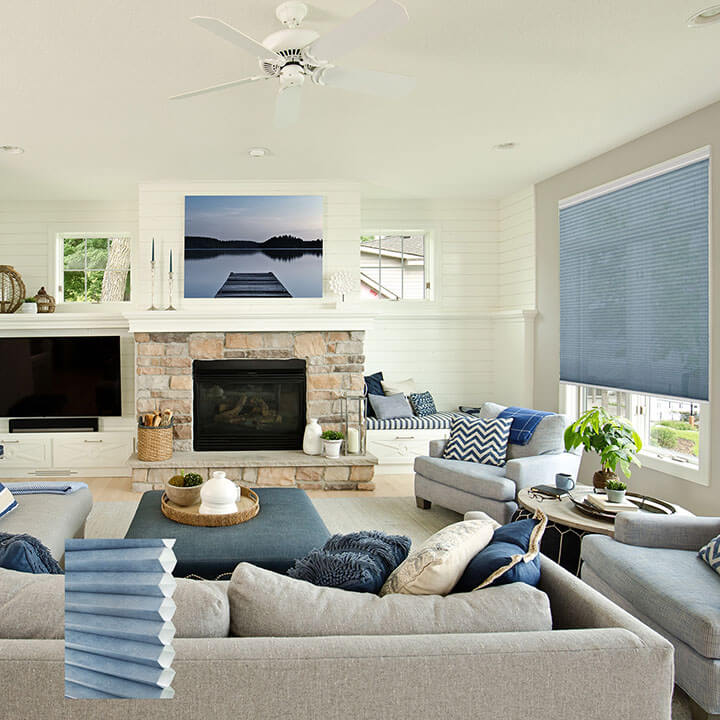 Odense 標準型單循環半透光蜂巢簾天藍 (Federal Blue)