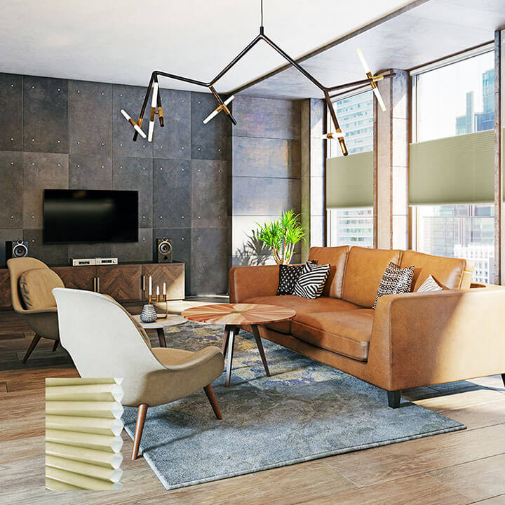 Odense 電動雙循環上下開合半透光蜂巢簾春綠 (Spring Green)