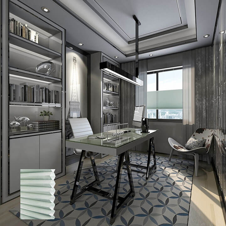 Odense 電動雙循環上下開合半透光蜂巢簾水綠 (Water Green)