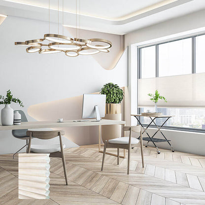 Odense 電動雙循環上下開合半透光蜂巢簾冬白 (Winter White)